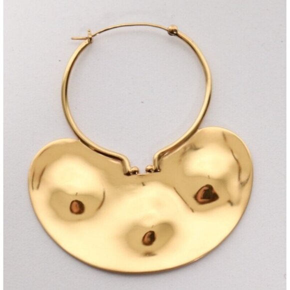 Jean Patou Small Gold-Tone Hammered Hoop Earrings Plated Brass Post Back $525 - Picture 6 of 7